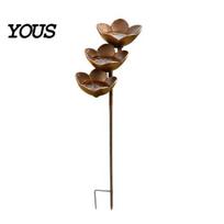 Outdoor Bird Water Feeder 3 Tiered Cascading Rain Catcher Garden Stake, Retro Metal Flower Shape Bowls, Bath Wildlife Bowl And Bee Watering 1pc