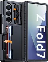 RFID piniginės dėklas su kortelių laikikliu ir slankiojančiu kameros dangteliu, skirtas Samsung Galaxy Z Fold 7 - Mėlynas juoda