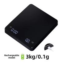 Kavos svarstyklės su laikmačiu, skaitmeninės virtuvinės svarstyklės espreso ir pilstomo kavos ruošimui, 3kg/0.1g, įkraunamos 3kg/0.1g juoda
