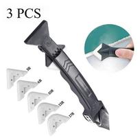 Silicone Scraper Squeegee Glue Remover Knife Caulking Angle Beauty Crack Trowel Tool Grout Scraper Kit 3in1 Multifunctional Home black,3pc-gift:15 heads