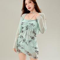 2025 Women's Conservative Solid Color Mori Girl One-Piece Suspender Swimsuit - Gentle Fairy Style for Summer One Size (80-120 jin)