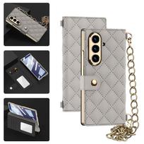 Suitable for Samsung Zfold7 Mobile Phone Case with High End Light Luxury Diamond Plaid Card Flip Leather Case Chain Bag Case SM-Fold7