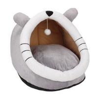 Yousheng Cute Cat Cave Bed Funny Cat Nest with Hanging Ball Cozy Cat Calming Bed with Ears Washable Removable Cushion for Indoor Cats Kittens S pilka