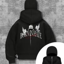 Men'S Fashionable Simple Balaclava Hoodie | Trendy Street Style, Creative Print, Long Sleeve, Hooded, Casual Fit with Pocket XXL juoda