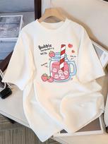 Delicious Strawberry Beverage Print Women T Shirt Summer Breathable Tee Street Clothing Casual Sport Cool Short Sleeve XS balta