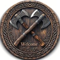 Viking Axes Welcome Sign - Aluminum Wall Art with Intricate Norse Design,Wall-Mounted Decor for Home 20x20cm