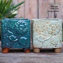 Retro Large Square Pottery Succulent and Orchid Planter Medium - Ceramic