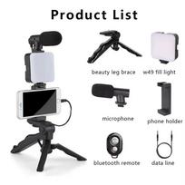 Smartphone Vlogging Kit With Tripod Phone Holder Mini Microphone LED Fill Light Starter For Vlog Live Stream Short Video YouTube black