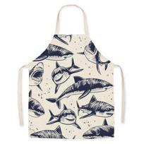 1Pcs Kitchen Apron Cartoon Whale Printed Sleeveless Cotton Linen Aprons Men Women Home Cleaning Tools 55*68cm 38x47cm