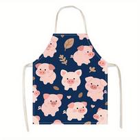 Cute Cartoon Pig Print Apron, Kawaii Animal Design, Kitchen Cooking Bib, Multiple Sizes Available, Perfect for Baking & Home Use 38X47cm(15X19in)
