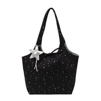 Y2K Cute Star Print Bow Tote Bag Light Green Large Capacity Shoulder Handbag with Star Charm Casual Daily Shopping Bag for Women juoda