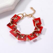 Resin Jewelry, Simple Retro Bracelet Color Matching Geometric Acrylic Bracelet Women raudona