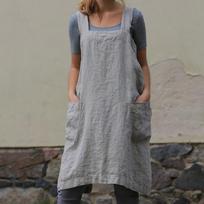 Linen Cross Back Apron for Women Adjustable Straps Large Front Pockets Garden Workwear Durable Lightweight Fabric Comfortable Fit S