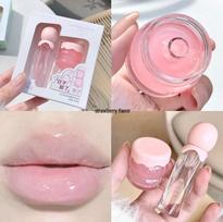 LEE INTO Luminous Hydrating Lip Care Set: Moisturizing Jelly Repair Balm for Day & Night Use Regular žemuogės