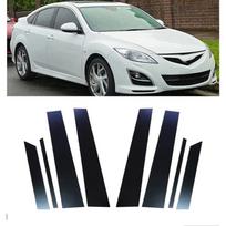 8 vnt. B stulpelių apdailos, blizgios juodos, tinkančios Mazda 6 GH1 Liftback 2009 2010 2011 2012 2013, langų apdailos, šoninės durų dangtelio aksesuarai juoda