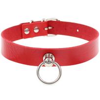 Harajuku Soft Girl O-ring Choker Necklace - Punk Gothic PU Leather Chain raudona