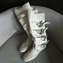 Cowhide version~ Inner heightening belt buckle boots women's new fashion catwalk knight boots versatile Spice Girl fashion boots 35