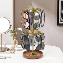 Rotating Eyeglass Display Stand Metal Tray 6.7x15.7inch for Countertop , Golden Sturdy Accessory gray