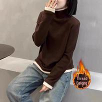 Winter Bestseller: High-Neck Fake Two-Piece German Cashmere Shirt - Fashionable and Youthful for Autumn and Winter L (For 40-57 kg) kava