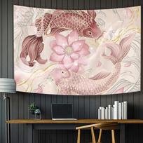 VIKAMA Koi and Lotus Tapestry New Chinese Style Living Room Tea Room Wall Hanging Zen-Inspired Room Decor 40X60CM(1.3X2FT
