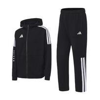 Adidas Bokso Klasikinis Retro Trys Juostelės Tiesios Kelnės Su Gobtuvu Striukė Medvilninis Dviejų Dalių Laisvalaikio Sportinis Rinkinys Unisex rinkiniai CLTR02JBX+CLTR02PTK S black