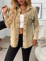 Versatile High-Stretch British Style Utility Pocket Denim Jacket M chaki