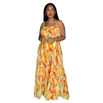 Women's Fashion Sexy Printed Strappy Pleated Wide-Leg Jumpsuit S