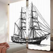 Set Of 2 Vintage Pirate Ship Curtain Sailing Boat Detailed Nautical Maritime Theme Suitable Living Room Bedroom Polyester Ideal For Area W100*H70(CM)-Hooks&1PCS