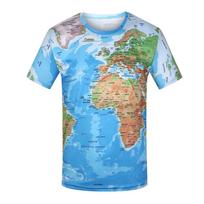 Men's Summer World Map 3D Printed Short Sleeve Round Neck Top T-shirt Blouse XXXL mėlyna