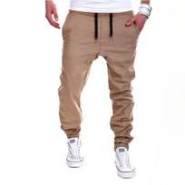 Male Solid Color Drawstring Pants Elastic Waist Sweatpants Sports Casual Workout Fitness Loose Jogger Trousers M chaki