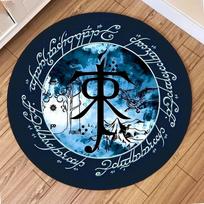 Round Lord of The Rings Theme Area Rug Mordor Script Middle-earth Mat Non Slip Soft for Movie Room Living Room Home Decor 80x80cm