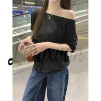 Korean Style Spring/Summer Lazy Off-Shoulder Short Sleeve T-Shirt L juoda