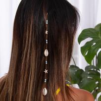 Festivalio priauginamų plaukų kriauklių karoliukų sruogos, vandeniui atspari danga, Boho undinės stiliaus, dreadlock papuošalai kasoms A6 black