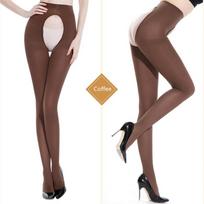 Doiaeskv Women Open Tights Plus Size 120D Autumn Winter Warm Pantyhose Crotchless High Waist Female Stretchy Slim Skinny Tights S(45-60kg) brown