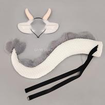 2Pcs/Set Dragon Cosplay Props, Dragon Ears & Horns Headband With Tail, White Dragon Costume Accessories For Anime Convention ear and tail