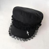 Sweet Double layer Beret Hat Lace Cross Look Small Face Y2K Hat Dark Design Sense Newsboy Cap Girl balta