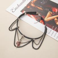 Y2K Punk Hip Hop Heart Chain Choker with Leather Tassel - Cool Girl Style Necklace