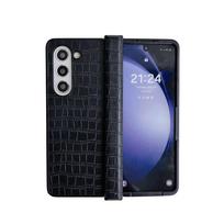 Aukštos kokybės verslo stiliaus krokodilo odos sulankstomo telefono dėklas, skirtas Samsung Galaxy Z Fold 3 4 5 6 7, atsparus smūgiams apsauginis dangtelis Galaxy Z Fold5 juoda