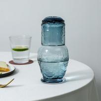 Bedside Water Carafe Set Blue 750ml European Vintage Water Carafe with 200ml Drinking Glass for Bedroom Dining Room gray