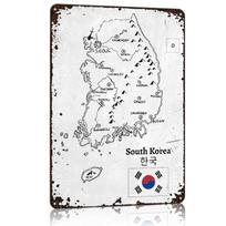 Handdrawn South Korea Map Metal Poster Tin Sign Wall Art Customizable Metal Signs for Home Decoration Things for Room Design 20x30cm（7.8x11.8inch）