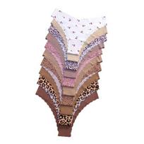 10 vnt. moteriškų besiūlių kelnaičių, minkštas apatinis trikotažas, taškuotas, leopardo rašto, seksualių stringų, glotnios, elastingos sportinės kelnaitės kasdieniam dėvėjimui, miegui XS įvairiaspalvis