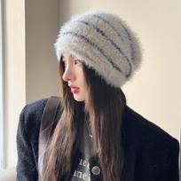 Korean Version of Women's Autumn and Winter New Knitted Wool Hat Fashionable and Versatile Bright Plush Hat Winter Warm Pullover Hat average size