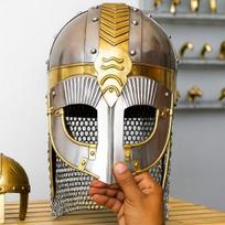 Medieval Viking Helmet: Handcrafted Steel  Brass Norse Armor with Chainmail