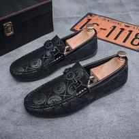 Men's shoes black society guy Doudou shoes lazy soft-soled driving autumn one-pedal casual leather shoes trendy shoes 38