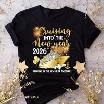 Cruise Into New Year 2026 Women Shirt Fashion Streetwear Short-sleeve Happy New Year Holiday Party Dress Gift Unisex Top M