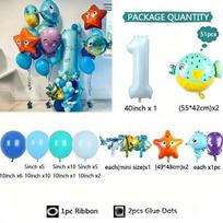 Ocean-themed Digital Aluminum Film Balloon Set for Children's First Birthday Party Decoration Digital Set 1