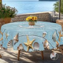 1 Piece Of Summer Ocean Theme Printed Tablecloth, Retro Country Farmhouse Style, Wooden Board, Shell, Anchor Pattern Design, Suitable For Spring And S Round (152)Cm