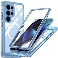 Samsung S25 Transparent 360° Protective Case: Shock Absorption, Anti-Drop, Anti-Scratch, Magnetic Wireless Charging Compatible. Ultra mėlyna
