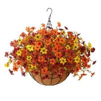 Artificial Hanging Flowers Basket UV Resistant Outdoor Fake Hanging Plants Colorful Faux Silk Flowers Eucalyptus in Basket for Balcony Home Decor E