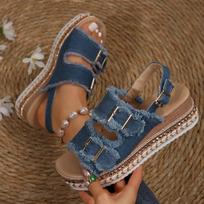 Fashion Denim Slipper Female Shoes Non-slip Comfortable Summer Slippers Slides Outdoor Beach Casual Shoes Women Sandals High Heels 36 mėlyna